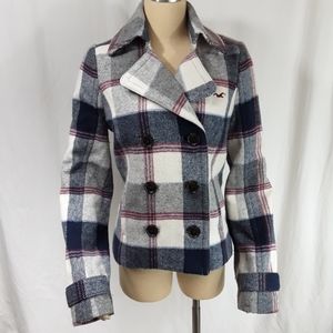 Hollister Plaid Pea Coat  M